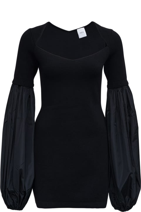 Black Wool Dress With Balloon Sleeves