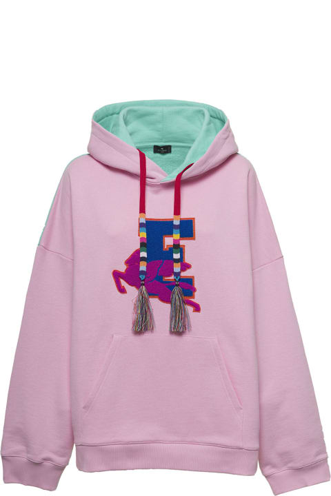 Etro Pink Hooded Cotton Hoodie With Logo - Multicolor