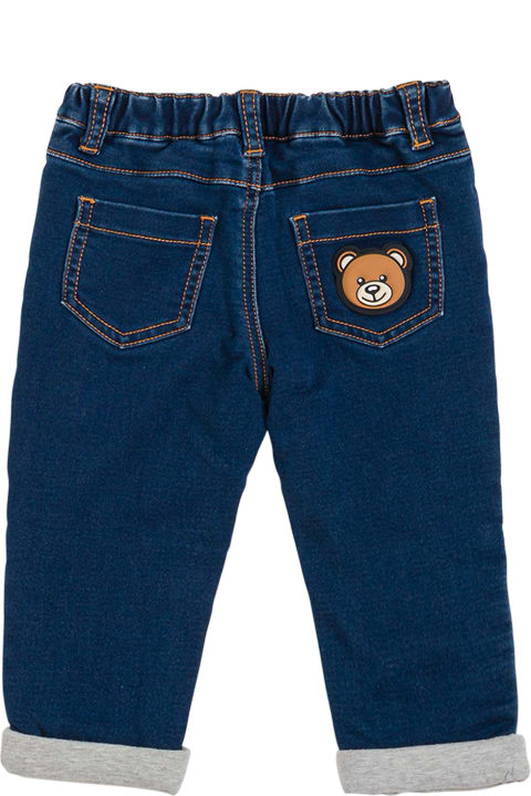 Moschino Blue Denim Jeans With Logo - Bianco