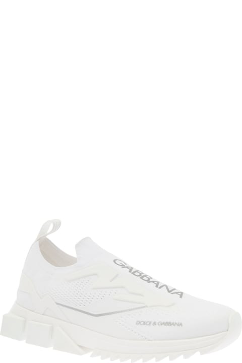 Dolce & Gabbana Woman's White Stretch Fabric Sneakers With  Logo