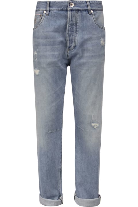 Five-pocket Leisure Fit Trousers In Denim With Selvedge And Rips