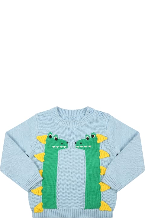 Stella McCartney Kids Light-blue Sweater For Baby Boy With Lamas - Multicolor