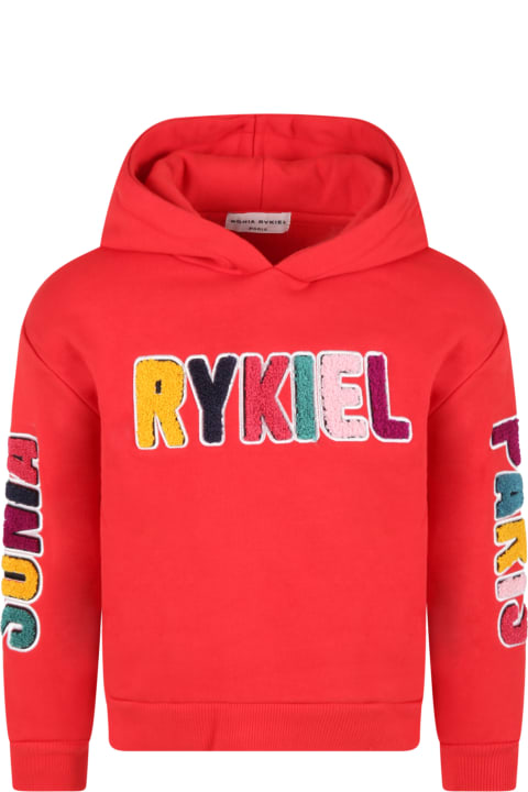 Rykiel Enfant Red Sweatshirt For Girl With Colorful Logo - Pink