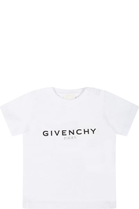 Givenchy White T-shirt For Baby Kids With Black And Gray Logo - Bianco/nero