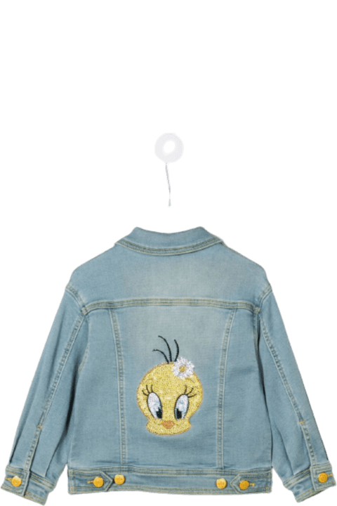 Denim Jacket With Floral Insert And Titty Print