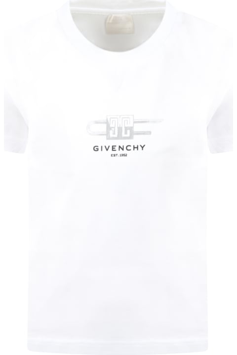 Givenchy White T-shirt For Kids With Gray And Black Logo - White
