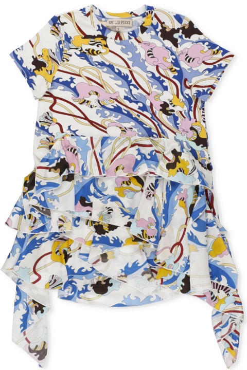 Emilio Pucci Flounced Patterned Dress - Bianco-blu