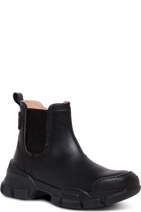 Black Leather Ankle Boots With Logo