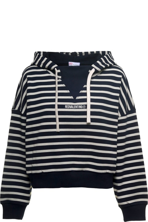 RED Valentino Striped Jersey Hoodie With Logo Print - Avorio rosso