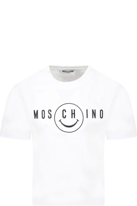 Moschino White T-shirt For Kids With Smile - Panna