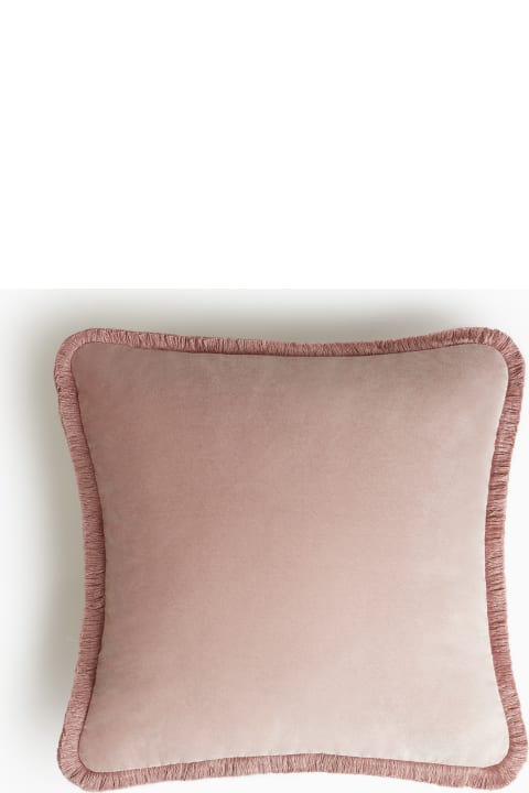 Lo Decor Happy Pillow Pink Velvet Pink Fringes - black / white