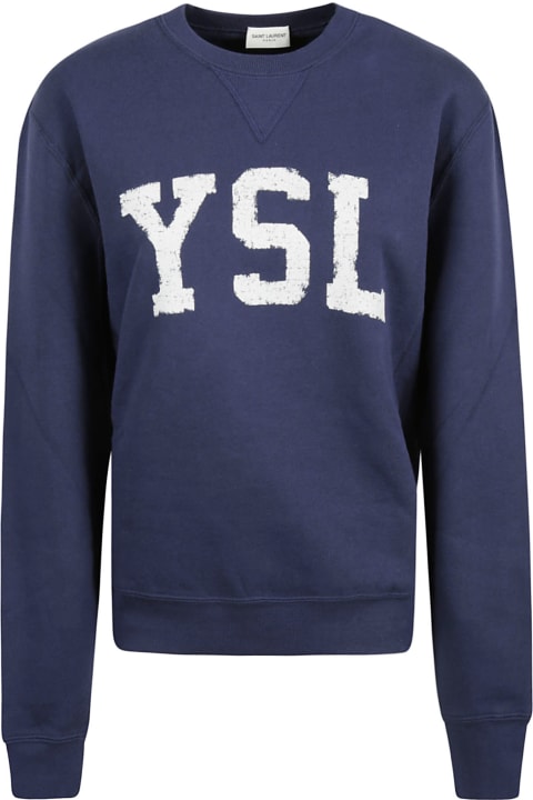 Ysl Logo Print Regular Sweatshirt