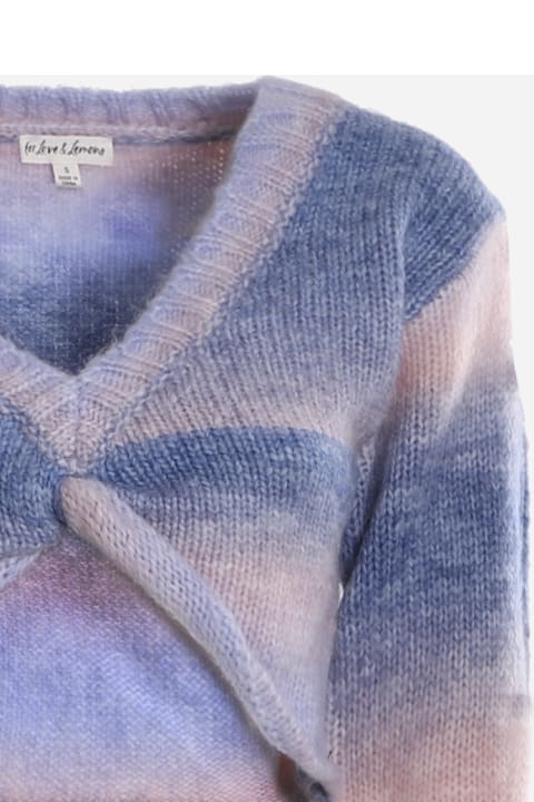 For Love & Lemons Light Blue Cropped Sweater In Wool Blend - White, teal
