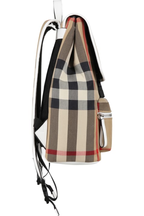 Beige Backpack For Kids With Iconic Vintage Check