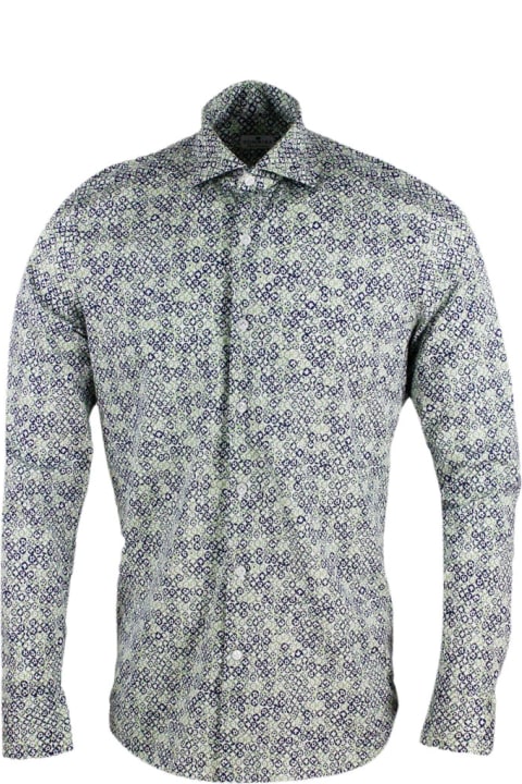 French Collar Flowers Stamp Shirt