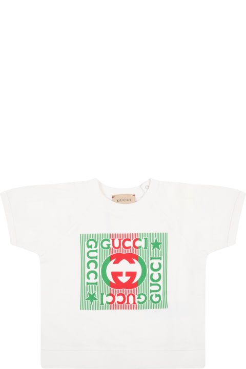 White Sweatshirt For Baby Girl With Logos