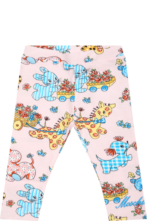 Moschino Pink Leggings For Baby Girl With Logo - Fucsia