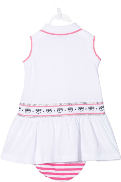 Chiara Ferragni White And Pink Cotton Dress With Logo - Bianco