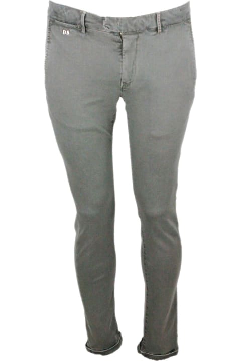 Luis Slim Trousers In Stretch Cotton Gabardine With America Pockets With Tailored Stitching