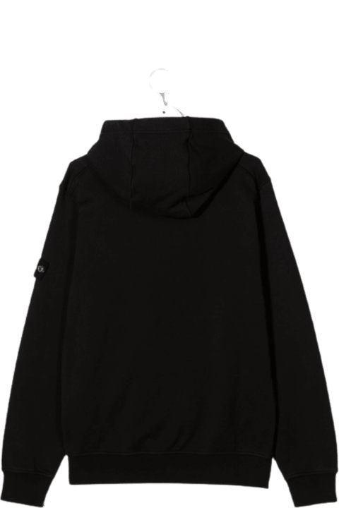 Stone Island Junior Black Cotton Hoodie With Logo - Nero