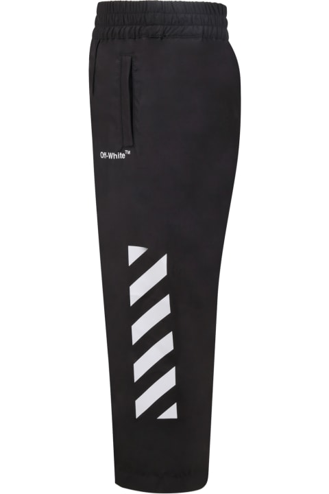 Off-White Black Trouser For Boy With Logo - Bianco e Nero