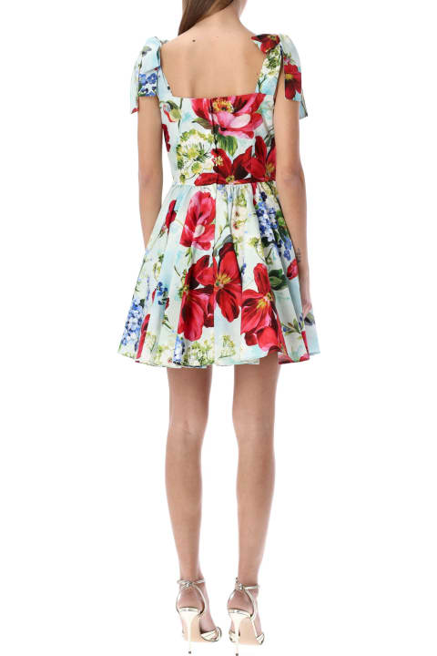 Dolce & Gabbana Short Garden-print Poplin Dress - Nero