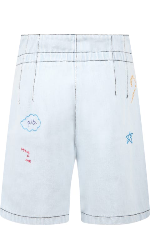 Philosophy di Lorenzo Serafini Kids Light-blue Bermuda For Girl With Embroidered Designs - Bianco