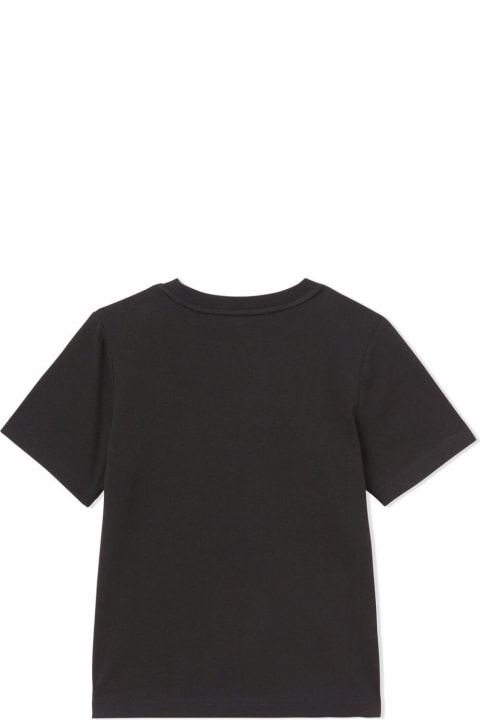 Burberry Black Cotton T-shirt With Logo Print - Red