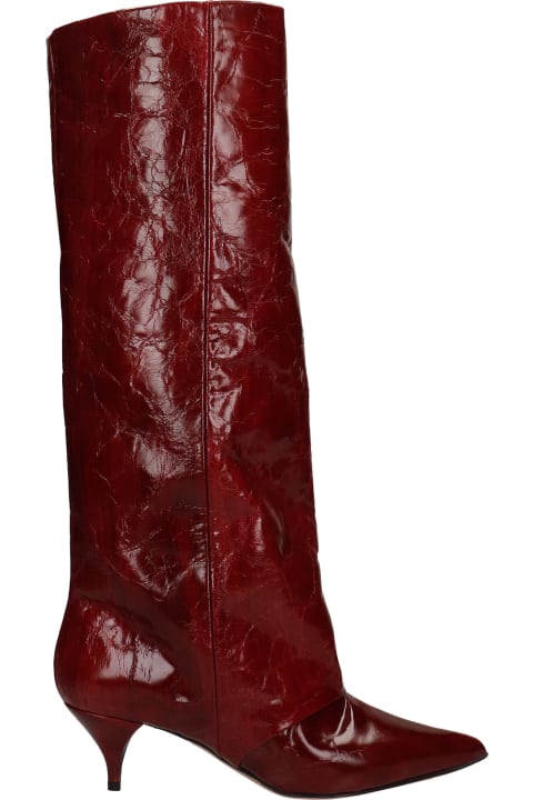 Low Heels Boots In Bordeaux Leather