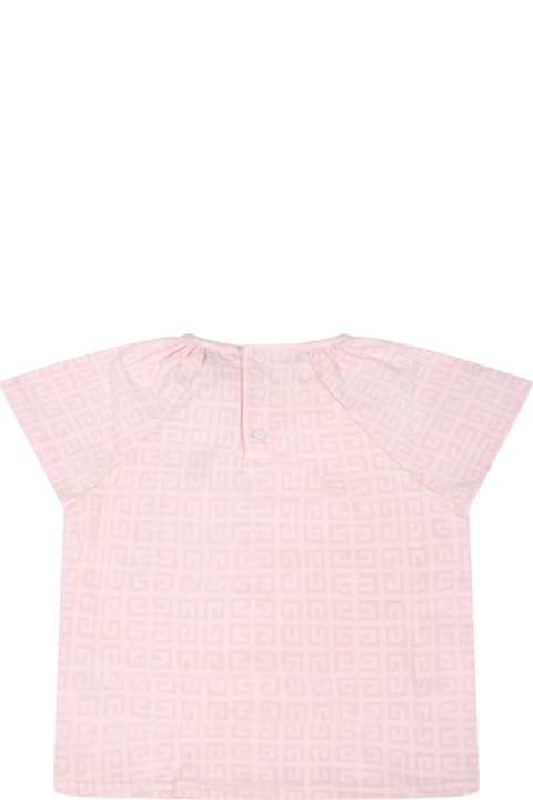 Givenchy Pink T-shirt For Baby Girl With Black Logo - Bianco/nero