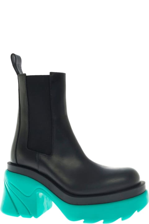 Bottega Veneta Black Leather Flash Boots With Light Blue Sole - Bianco