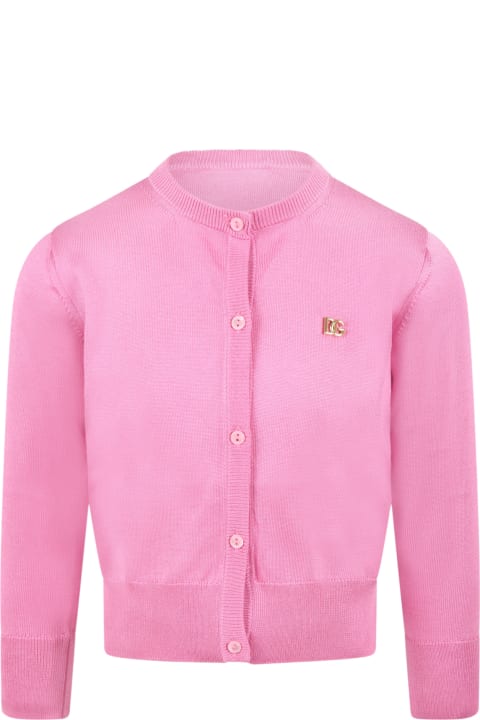 Pink Cardigan For Girl With Logo