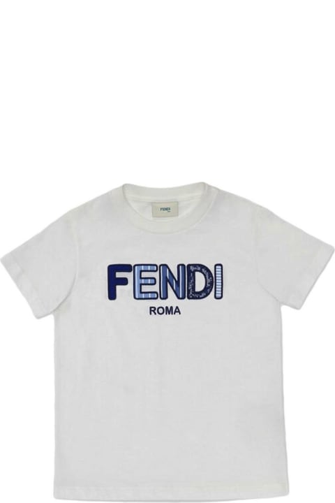 Fendi White T-shirt With Logo - Azzurro