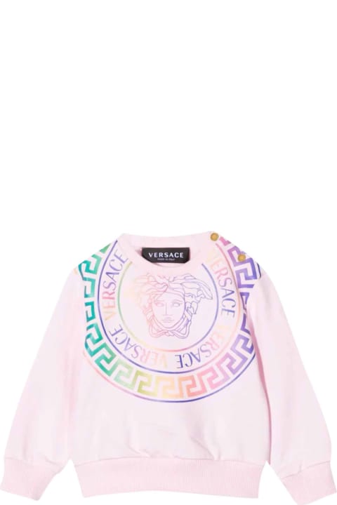 Versace Young Newborn Pink Sweatshirt - Bianco/oro