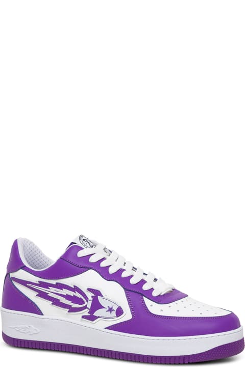 Enterprise Japan White And Purple Leather Sneakers - Beige
