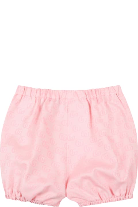 Gucci Pink Short For Baby Girl With Double Gg - Avorio