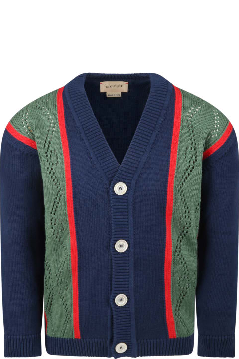 Gucci Blue Cardigan For Kids With Double Gg - Fire