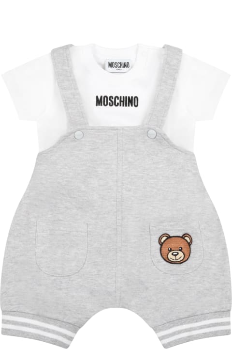 Moschino Multicolor Set For Baby Boy With Teddy Bear - Grey