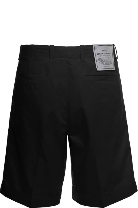 Black Cotton Blend Bermuda Shorts