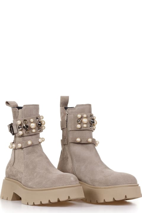 Suede Ankle Boot With Pearls