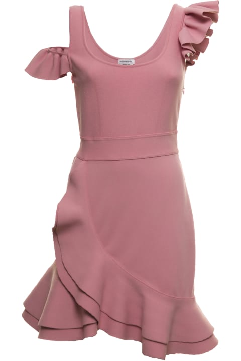 Alexander McQueen Mini Dress In Knit With Ruffles - Ice Pink