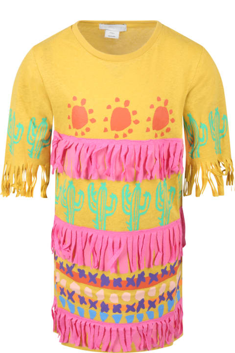 Stella McCartney Kids Yellow Dress For Girl With Prints - Nero