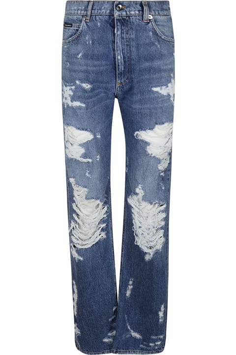 Distressed Effect Straight Leg Jeans