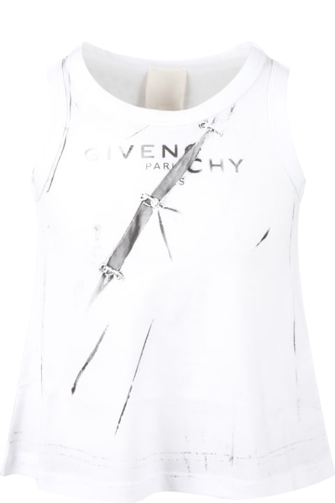 Givenchy White Tank-top For Girl With Gray Logo - Blu