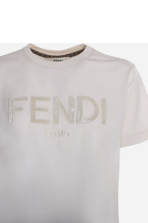 Fendi Cotton T-shirt With Velvet Logo Lettering - Black