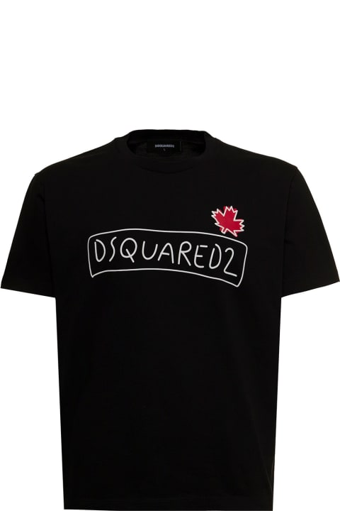 Dsquared2 Black Cotton T-shirt With Logo Print - Nero/Bianco