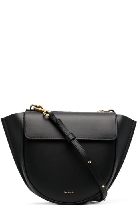 Hortensia  Black Leather Crossbody Bag With Logo
