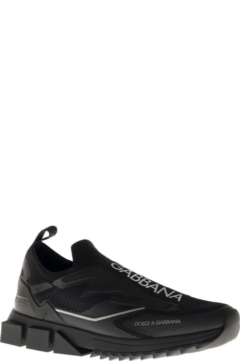 Dolce & Gabbana Black Rubber And Mesh Sneakers With Logo - Bianco/nero