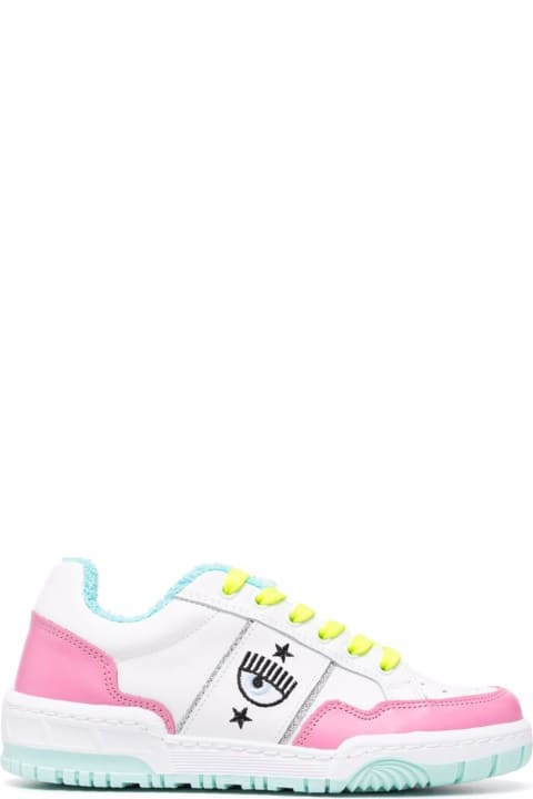 Bicolor Leather Sneakers With Logo Print
