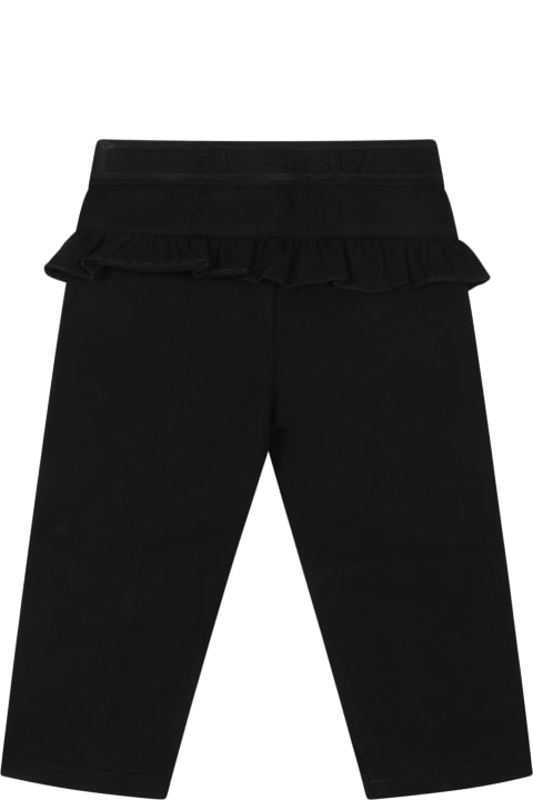 Givenchy Black Trousers For Baby Girl With Riffles Et Logo - Black/white